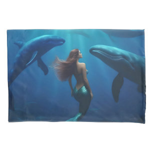 Beautiful Mermaid Swimming With Humpback Whales, Pillowcase
