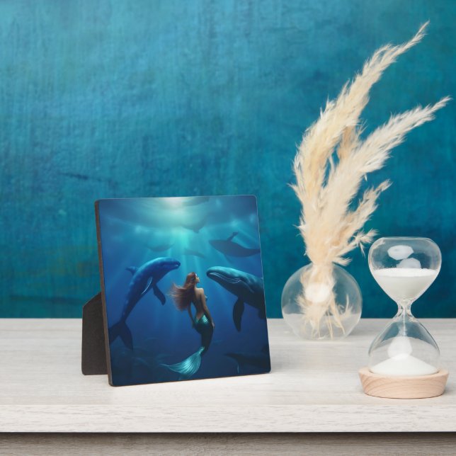 Beautiful Mermaid Swimming With Humpback Whales, Plaque (Insitu)