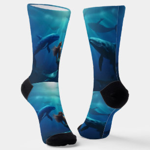 Beautiful Mermaid Swimming With Humpback Whales, Socks