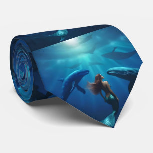 Beautiful Mermaid Swimming With Humpback Whales, Tie