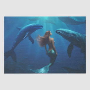 Beautiful Mermaid Swimming With Humpback Whales, Tissue Paper