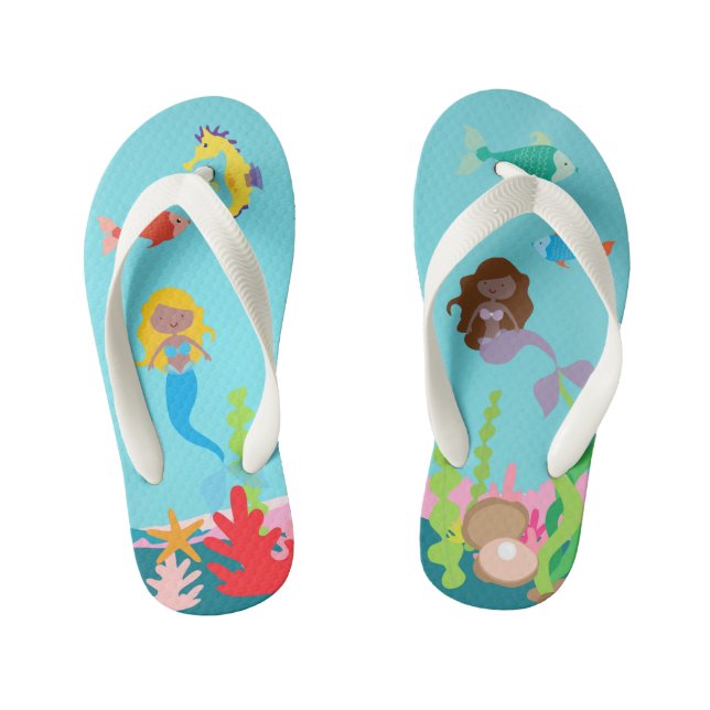 Beautiful Mermaids Of Colour Undersea Life Kid's Jandals (Footbed)