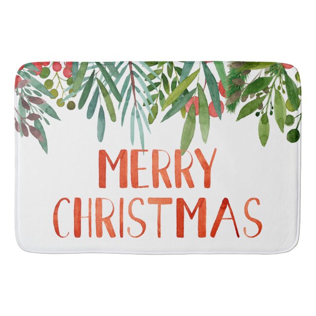 Beautiful "Merry Christmas" Berry and Branches  Bath Mat (Front)