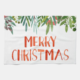 Beautiful "Merry Christmas" Berry and Branches  Tea Towel