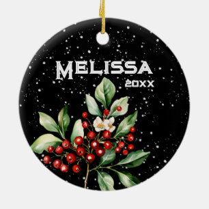 BEAUTIFUL MERRY CHRISTMAS, HOLLY SPRIG, STOCKING,  CERAMIC TREE DECORATION