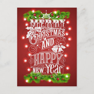 Beautiful Merry Christmas & New Year Typography Holiday Postcard
