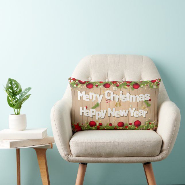 Beautiful Merry Christmas & New Year Typography Lumbar Cushion (Chair)