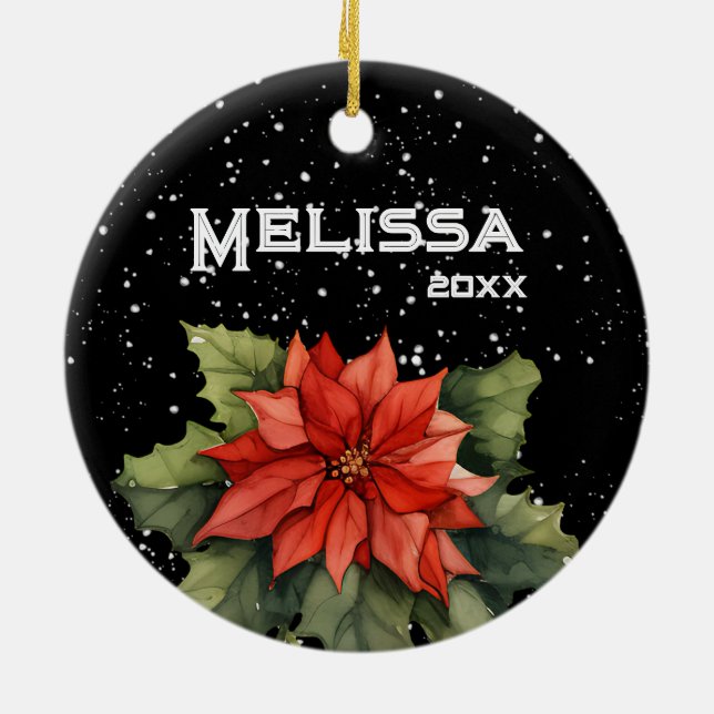 BEAUTIFUL MERRY CHRISTMAS, POINSETTIA, CANDY CANE CERAMIC TREE DECORATION (Back)
