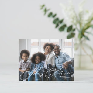 Beautiful Merry Christmas script photo design Postcard