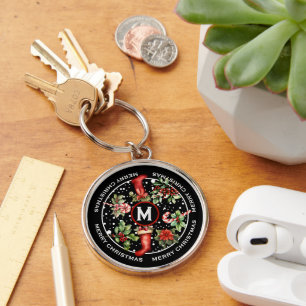 BEAUTIFUL MERRY CHRISTMAS, STOCKING, POINSETTIA, KEY RING