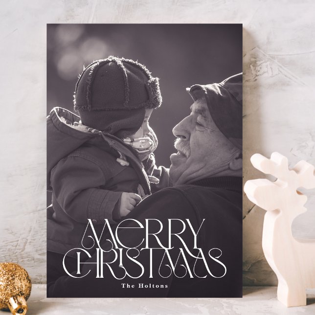 Beautiful Merry Christmas Stylish Typography Photo Holiday Card (Creator Uploaded)