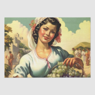 Beautiful Mexican Calendar Girl in Grape Harvest   Tissue Paper