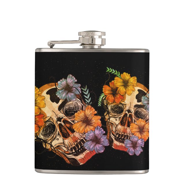 Beautiful Mexican Women Skull Head Hip Flask (Front)