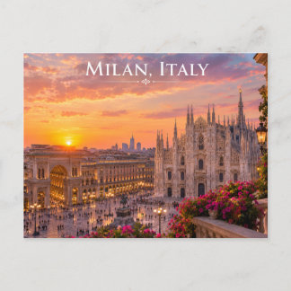 Beautiful Milan Italy Sunset Travel Postcard