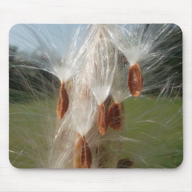Beautiful Milkweed Magic: A Skyward Flight Design Mouse Pad (Front)