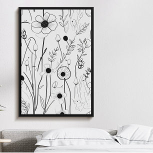 Beautiful minimalist black ink flower garden poster