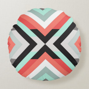 Beautiful Mint Coral Decorative Colour Block Desig Round Cushion