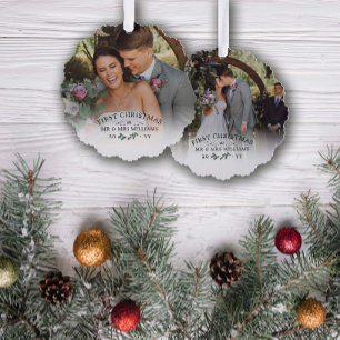 Beautiful Mistletoe First Christmas Mr & Mrs Photo Tree Decoration Card