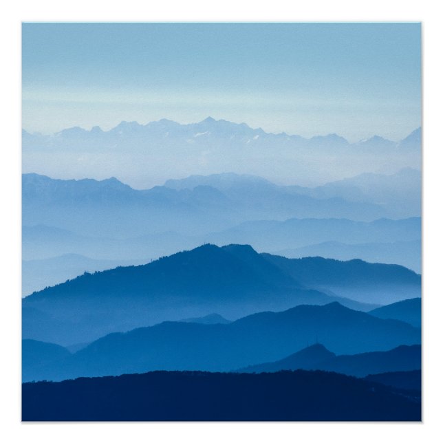 Beautiful Misty Mountain Range | Blue Gradient Poster (Front)