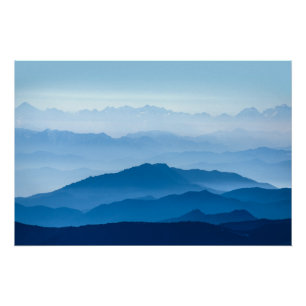 Beautiful Misty Mountain Range Blue Gradient Poster