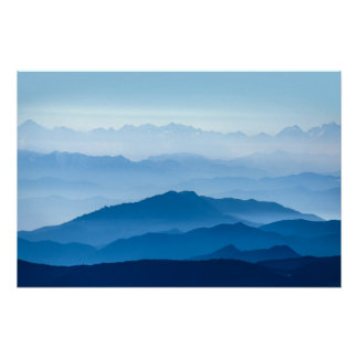Beautiful Misty Mountain Range | Blue Gradient Poster