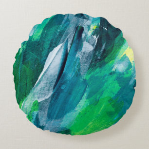 Beautiful mixed media painting. Trendy hand painte Round Cushion
