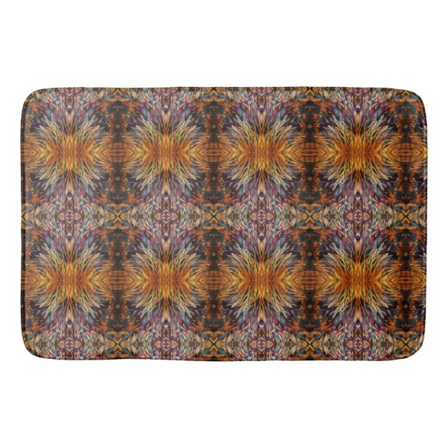 Beautiful Mixed Pattern Yellow Orange Brown Blue Bath Mat (Front)