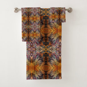 Beautiful Mixed Pattern Yellow Orange Brown Blue Bath Towel Set