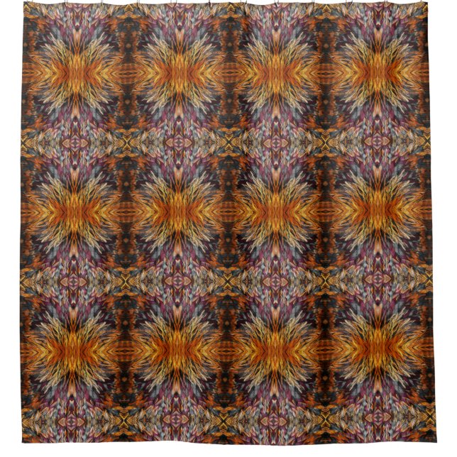 Beautiful Mixed Pattern Yellow Orange Brown Blue Shower Curtain (Front)