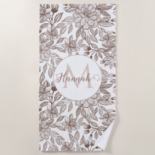 Beautiful Mocha Mousse Vintage Floral Beach Towel
