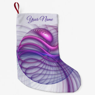 Beautiful Modern Abstract Fractal Art Pink Name Small Christmas Stocking