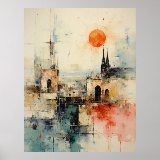 Beautiful Modern Abstract  old small town painting Poster (Front)