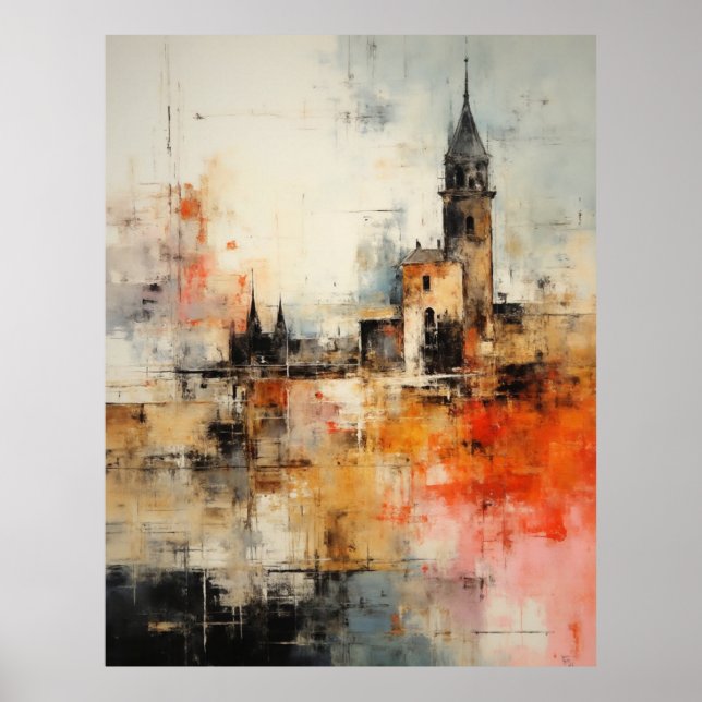 Beautiful Modern Abstract  old small town painting Poster (Front)