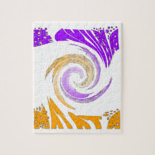 Beautiful Modern Art Design: Purple and Gold Whirl Jigsaw Puzzle