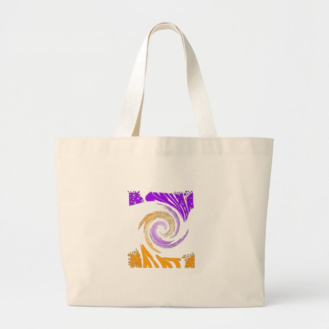 Beautiful Modern Art Design: Purple and Gold Whirl Large Tote Bag (Front)