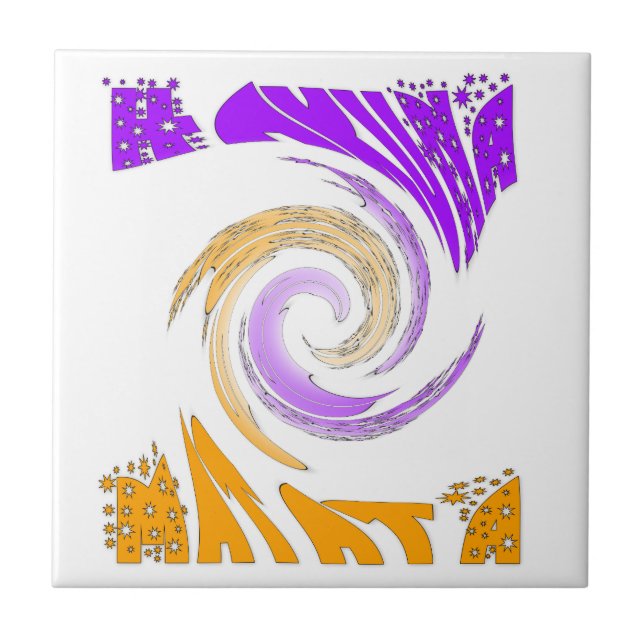 Beautiful Modern Art Design: Purple and Gold Whirl Tile (Front)