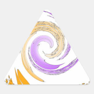 Beautiful Modern Art Design: Purple and Gold Whirl Triangle Sticker