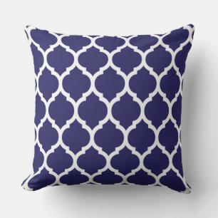 Beautiful Modern Blue Moroccan Quatrefoil Pattern Outdoor Cushion