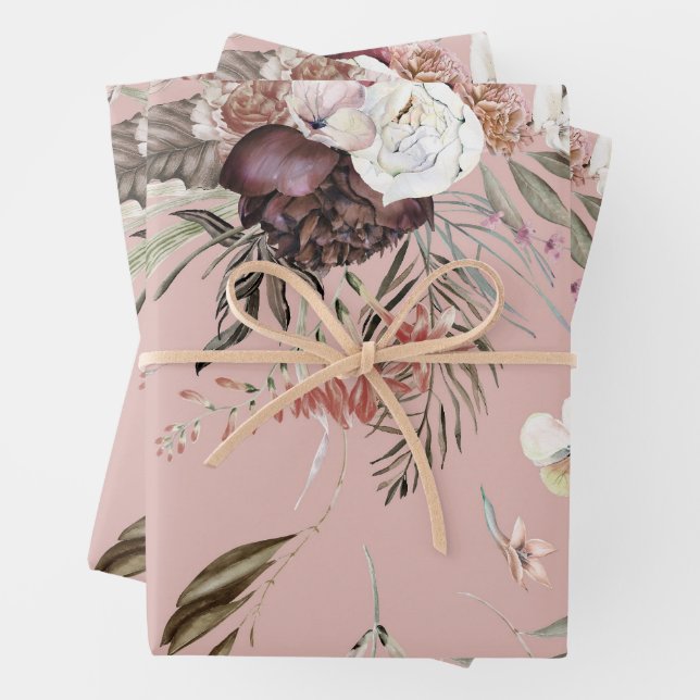 Beautiful Modern Blush Floral Pattern Gift Wrapping Paper Sheet (In situ)
