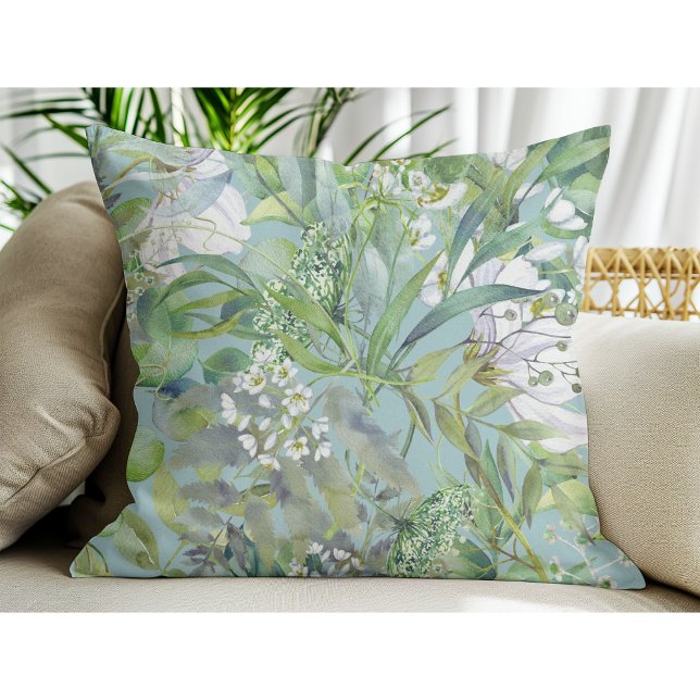 Beautiful Modern Botanical Flowers And Leaves Cushion (Creator Uploaded)