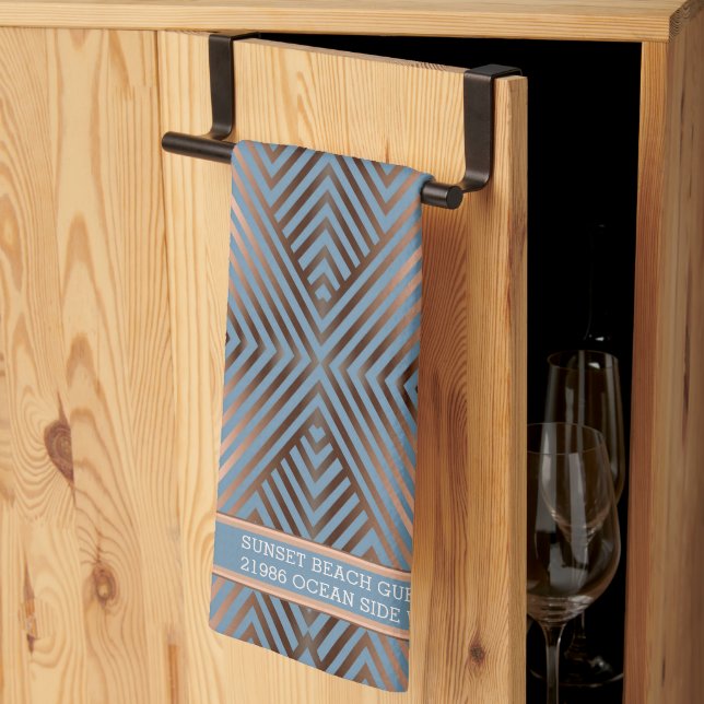 Beautiful modern elegant steel blue and sand colou tea towel (Thirds Fold)