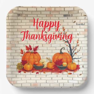 Beautiful Modern Happy Thanksgiving Fall Paper Plate
