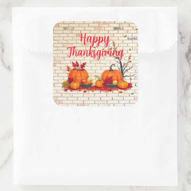 Beautiful Modern Happy Thanksgiving Fall Square Sticker (Bag)