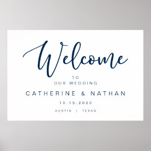 Beautiful Modern Navy Blue font, Wedding Welcome Poster