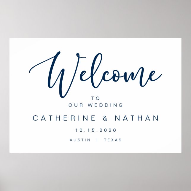 Beautiful Modern Navy Blue font, Wedding Welcome Poster (Front)