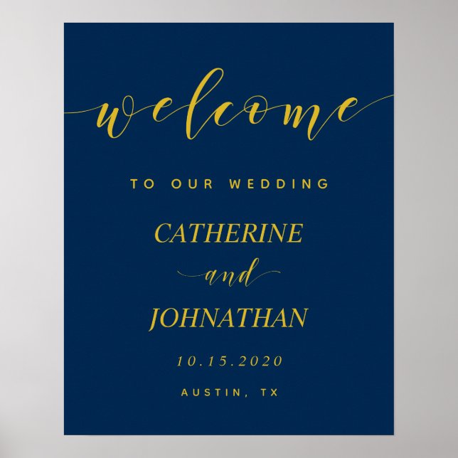 Beautiful Modern Navy Blue, Wedding Welcome Poster (Front)