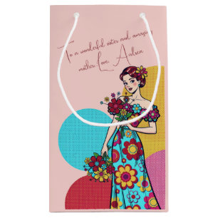 Beautiful Modern Pink Floral ‘Happy Mother’s Day’  Small Gift Bag