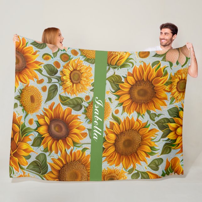 Beautiful Modern Sunflower Collection Fleece Blanket (In Situ)