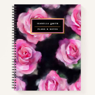 Beautiful Modern Watercolor Pink Roses Collection Notebook