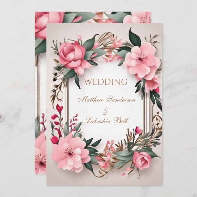 Beautiful Modern Wedding Floral flowers Invitation (Front/Back)
